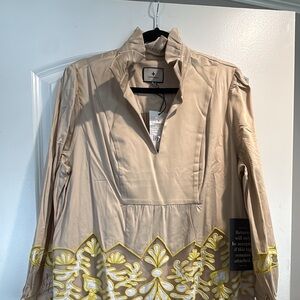 Tuckernuck Beige Long-Sleeve Dress with Yellow Embroidery